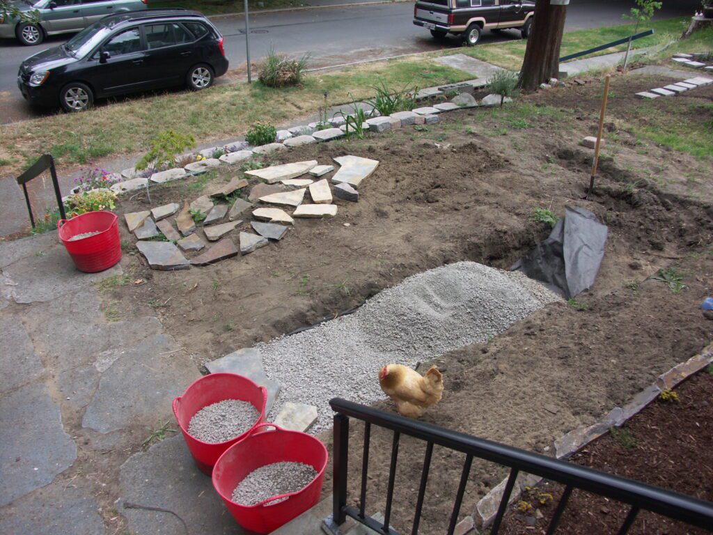 spreading gravel for front patio area